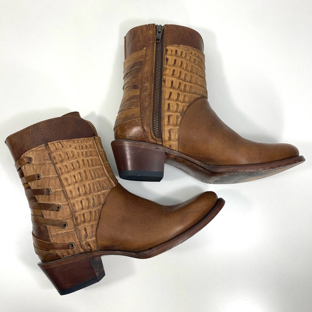 Stetson Ladies Maci Caiman Shorty Leather Western Rodeo Cowboy Cowgirl Boots 10